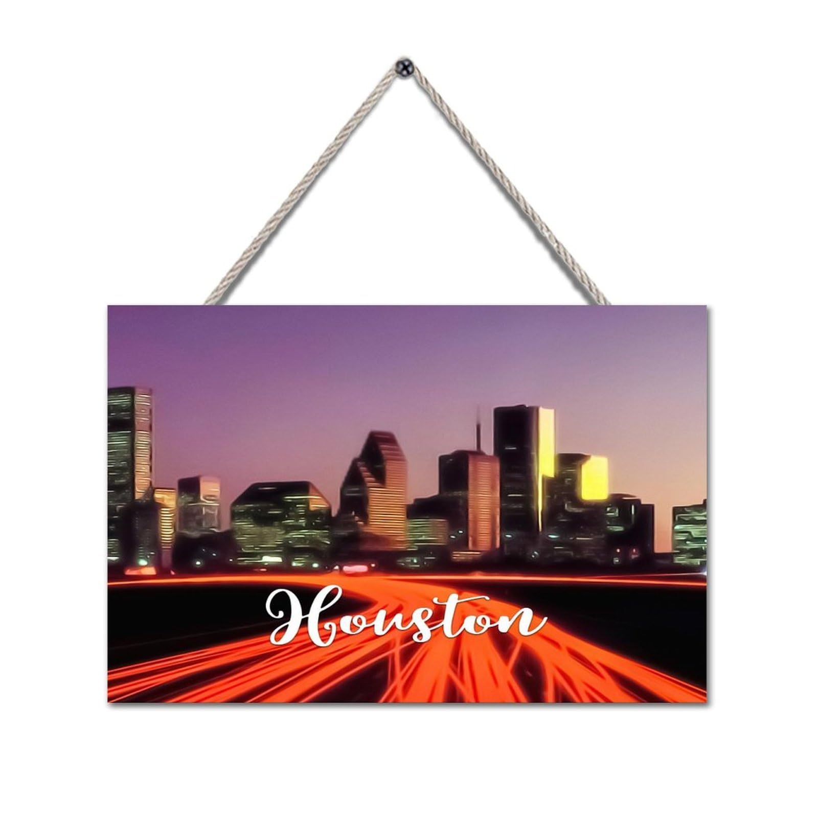 Texas State Houston 12×16in Wood Sign Houston City View Wood Hanging Sign Plaque Decorative Wall Art Decor Garden Bar Cafe Man Cave Beach House Decor New Home Gift