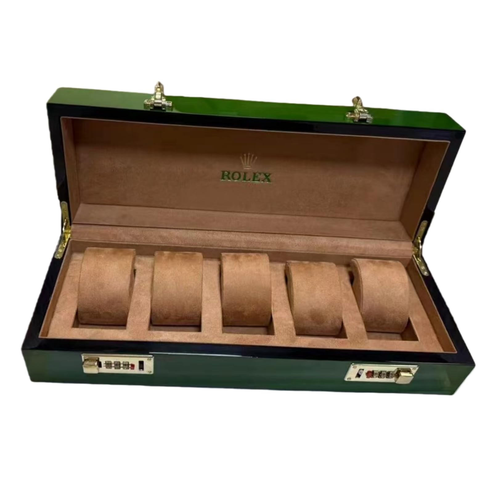 Verde Legno Scatola Orologio 5 Slot Vetrina Custodia Organizzatore Chiudibile Gioielli Cofanetto Orologio Finitura Laccata per Rolex