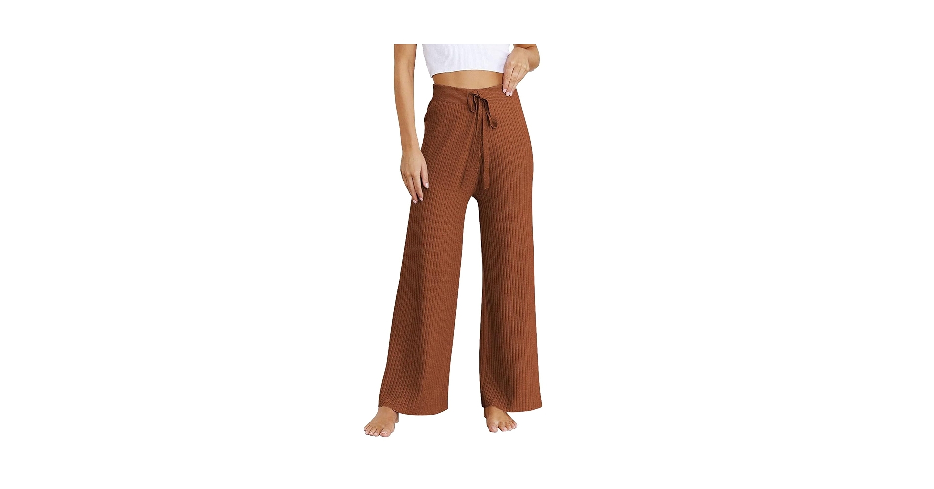パンツ Bristol STRETCH KNIT RIBBED LOUNGE PANTS Cowasto Women's Wide Leg Sweatpants High Waisted Drawstring