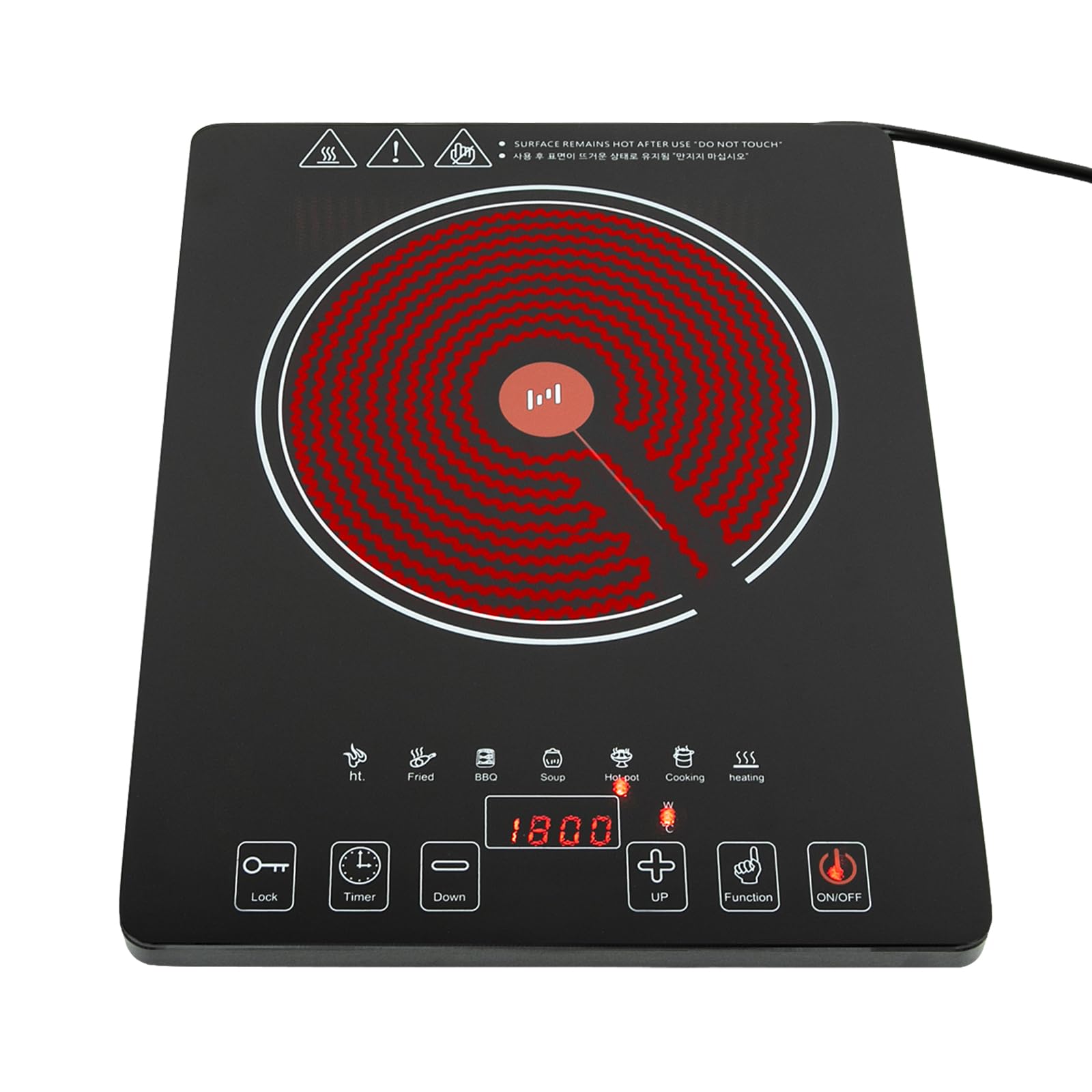 LIYUANJUN 1800W Electric Cooktop, Single Burner Electric Cooktop 8 Gears Power LED Display Screen Touch Control Timer Setting Portable Electric Stove Countertop Electric Cooktop