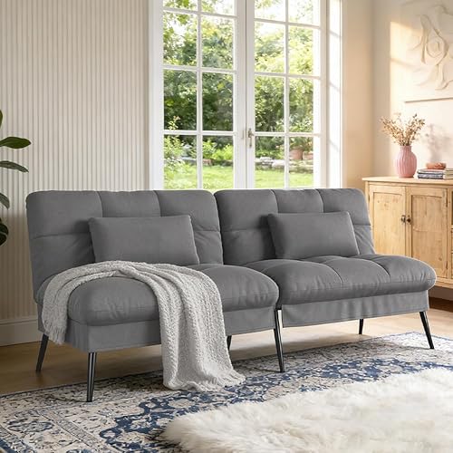 COMHOMA 72″Futon Sofa Bed,Modern Convertible Sleeper Sofa, Fabric Futon Couch with Multi-Position Backrest for Living Room Furniture (Gray)