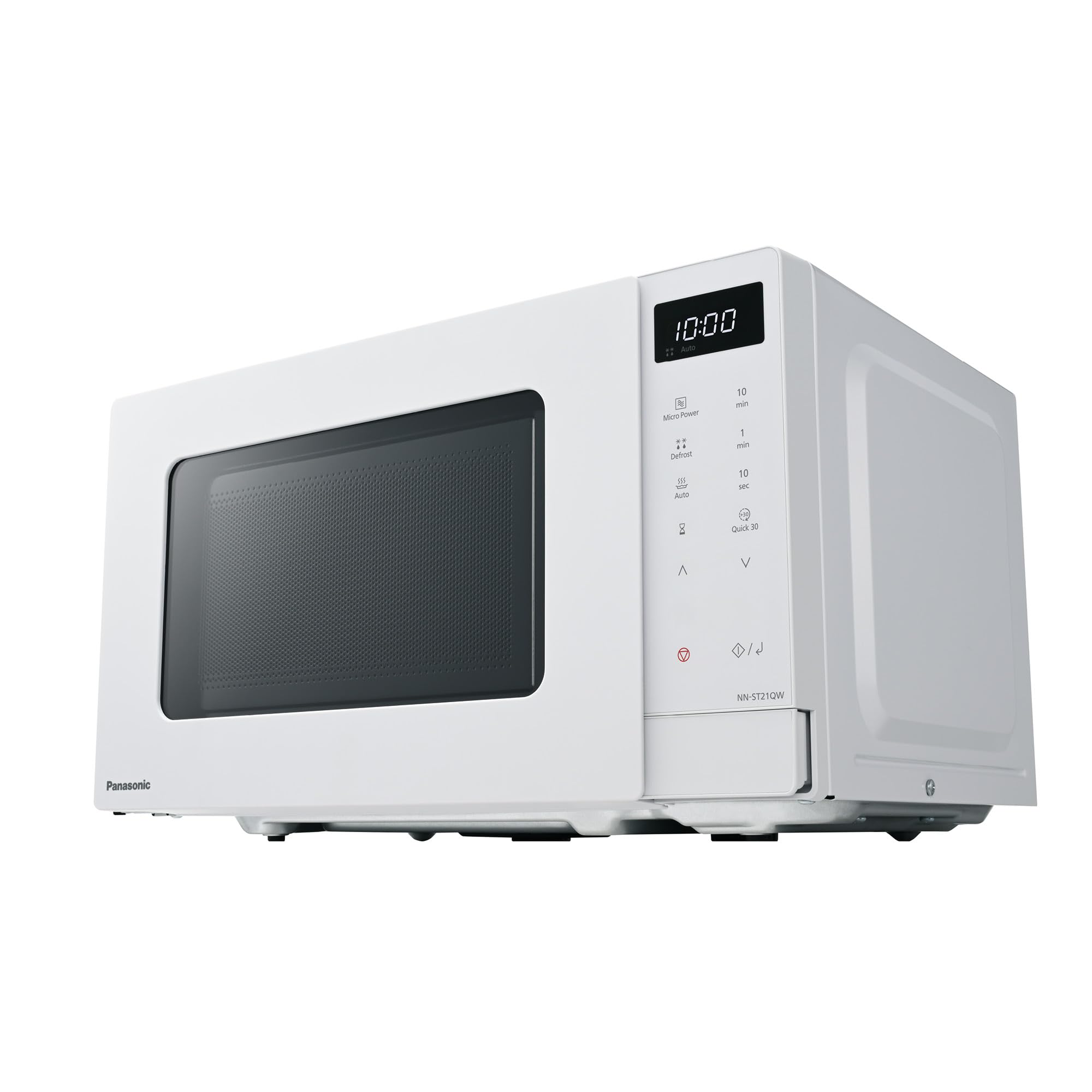 Panasonic NN-ST21QWEPG 20L Solo-Mikrowelle mit Drehteller, 800 W, automatisches Auftauen, 11 Automatikprogramme, LED-Anzeige, 5 Leistungsstufen, digitaler Timer, Weiß