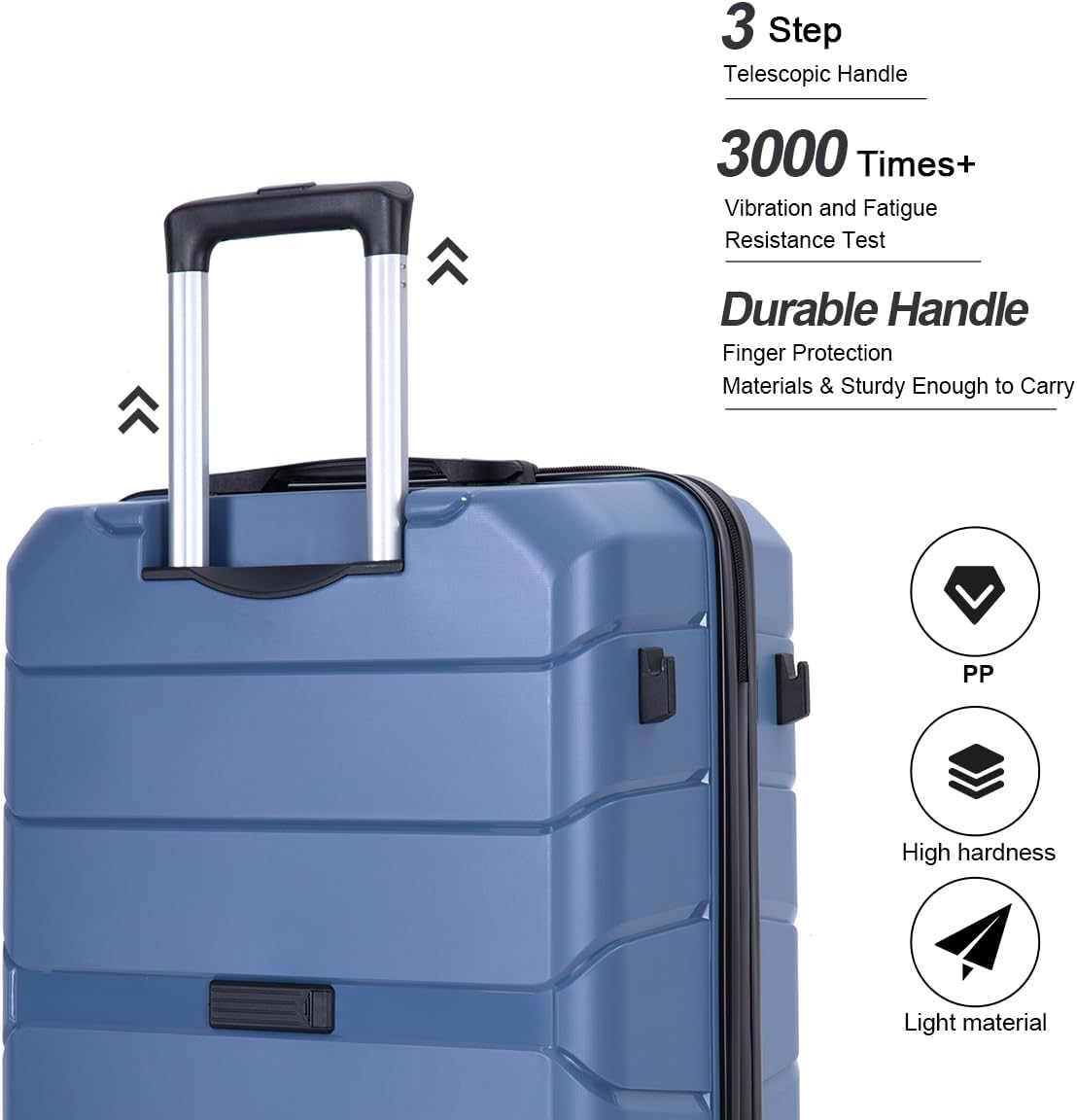 Tripcomp Luggage Sets Hardside Lightweight Suitcase Double Spinner Wheels, TSA Lock,Two Hooks, 3 Piece Set(20inch 24inch 28inch) (Haze Blue)