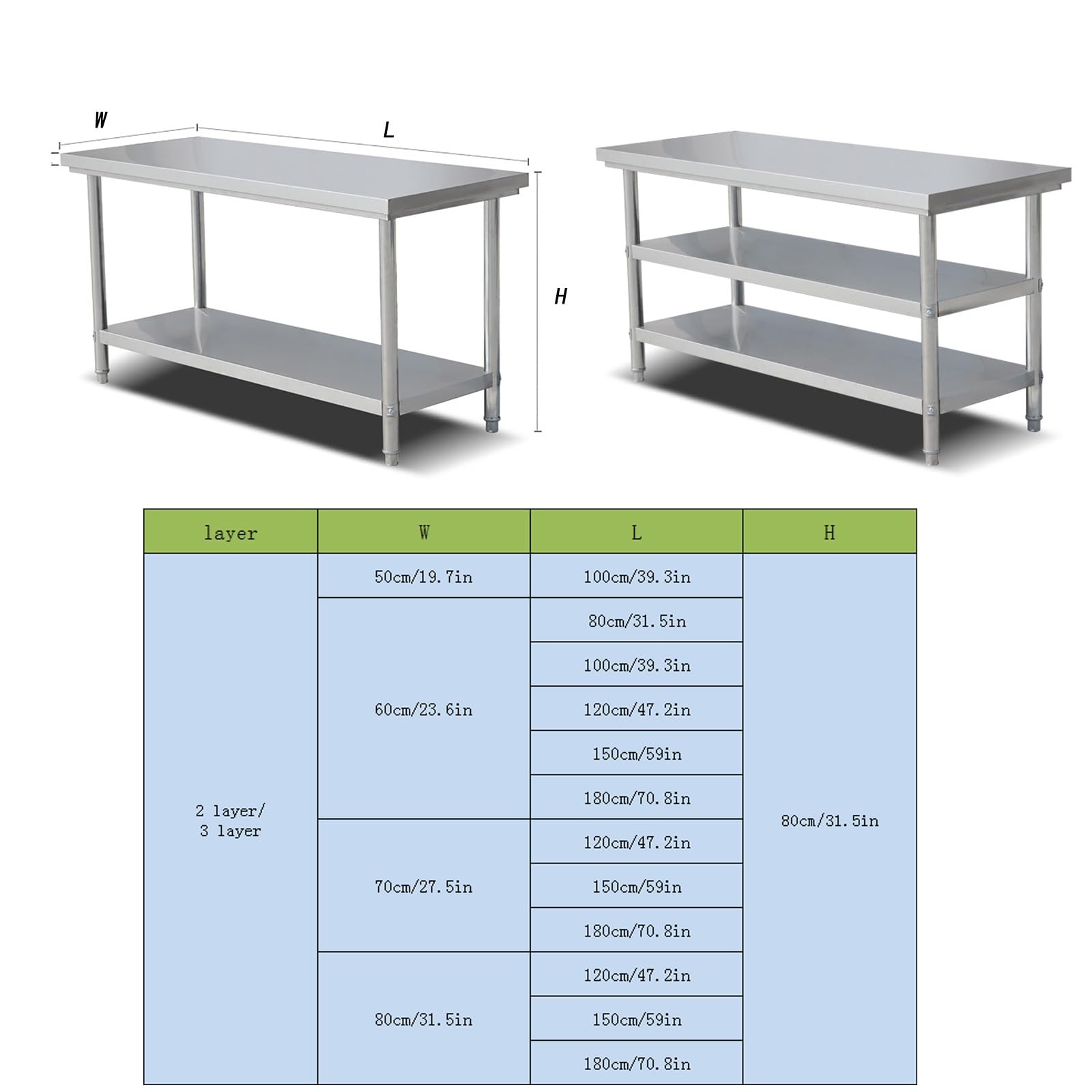 Mesa de preparación Plegable de Acero Inoxidable - Mesa de Trabajo de Montaje en comerciales - Estantes duraderos para lavandería y Uso en Bares, 3 Pisos - 60 * 100 cm / 23,6 * 39,3 Pulgadas
