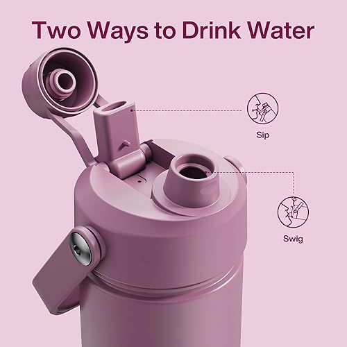 Miniatura 362 de ENCOOL Botella de agua aislada con popote, de acero inoxidable, a prueba de fugas, sin BPA, al vacío de doble pared que se mantiene fría durante 24