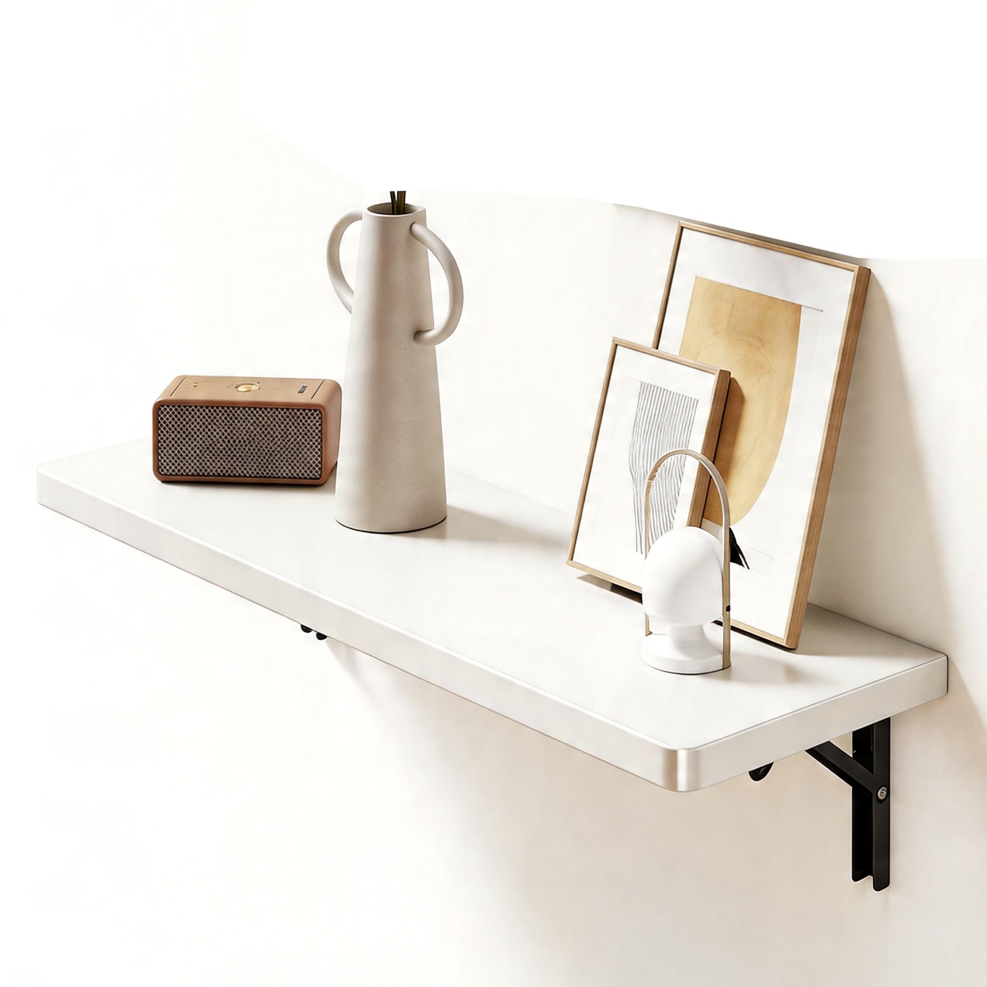 Table murale pliante arrondie blanche 120cm pour ordinateur et bar
