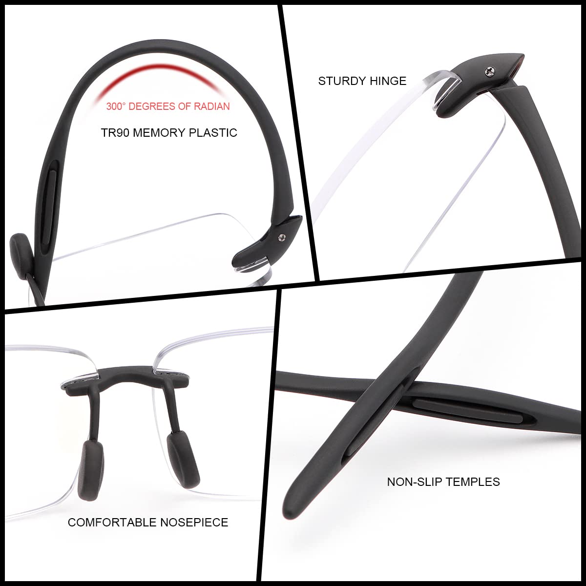 Rimless Progressive Multifocus Reading Glasses Computer Blue Light Blocking for Women Men No Line Multifocal Readers Anti Eye Strain/Glare UV Filter Lightweight TR90 Flexible Frame Eyeglasses 3.0 - Image 2