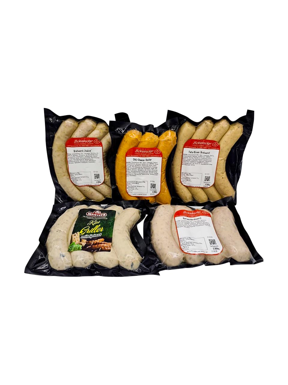 Meisters Grill-Lieblinge | 5 Sorten Bratwürste mit Chili, Mozzarella, Feta, Edamer, Bärlauch & Schinken gefüllt | Grillpaket Bratwurst mit BBQ Würstchen im Probierpaket