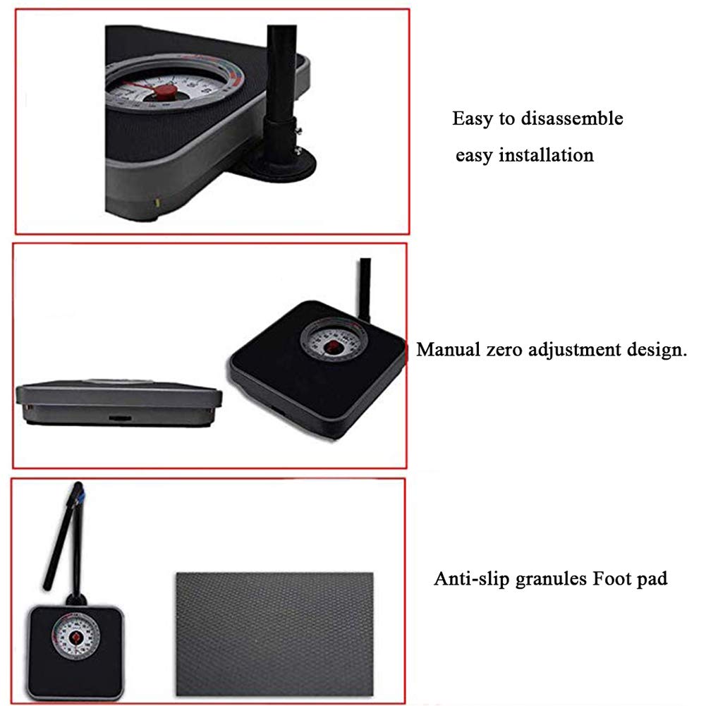 Pèse Personne mécanique Balance de Salle de Bain mécanique avec toise, Hauteur et Poids, Balance de Mesure de précision, Cadran analogique sans Batterie, 120kg / 190cm, Convient pour l'école, l'hôpi