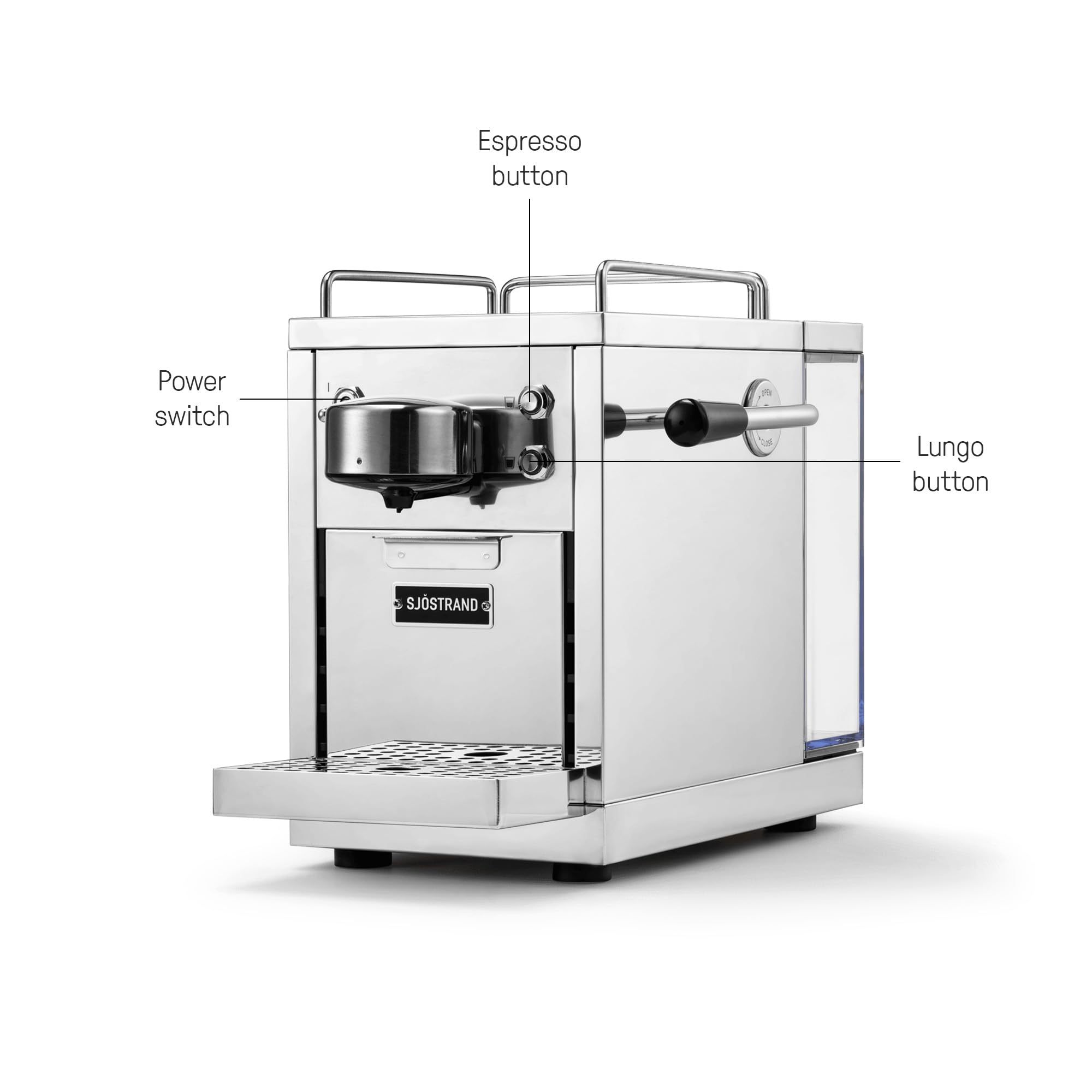Cafetera automática de expresos Sjostrand, de Acero Inoxidable para cápsulas monodosis. Compatible con Nespresso Silver