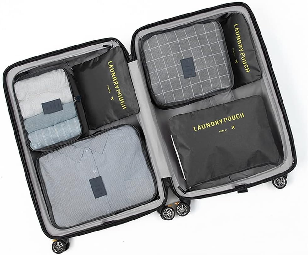 Image of Travel Organizer Pouch Set of 6, Space Saver Packing Cubes for Suitcase, Clothes, Underwear, Socks and Shoes (Black)