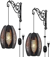 Vista 10 de 2 apliques de pared colgantes con enchufe regulables, luces de pared ajustables con cable de enchufe y regulador de intensidad de encendido/apagado