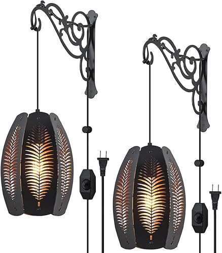 Miniatura 10 de 2 apliques de pared colgantes con enchufe regulables, luces de pared ajustables con cable de enchufe y regulador de intensidad de encendido/apagado