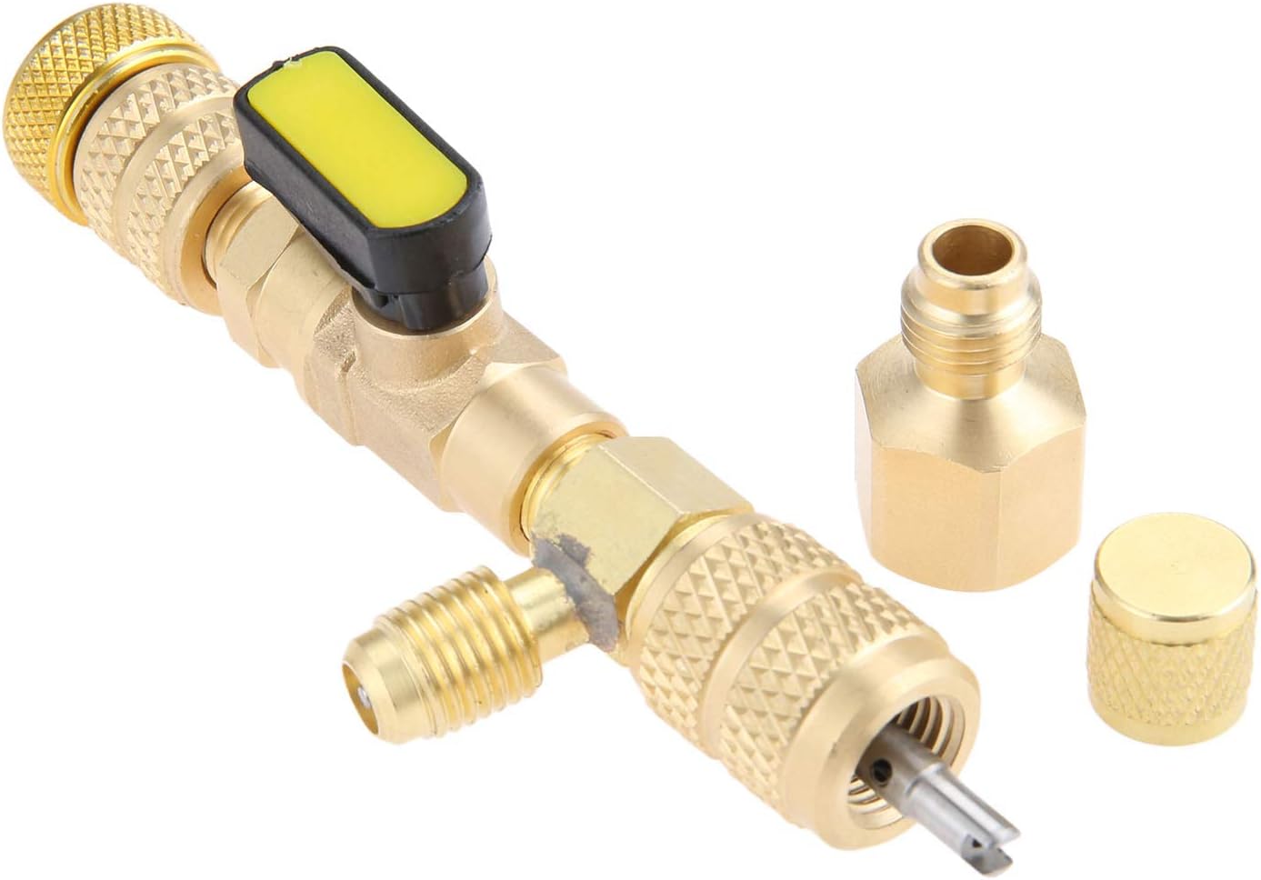 R410A R22 Valve Core Removal and Installation Tool with Double Size SAE 1/4 and 5/16 Port Air Conditioning Line Repair Tools for R404A R407C R134A R32