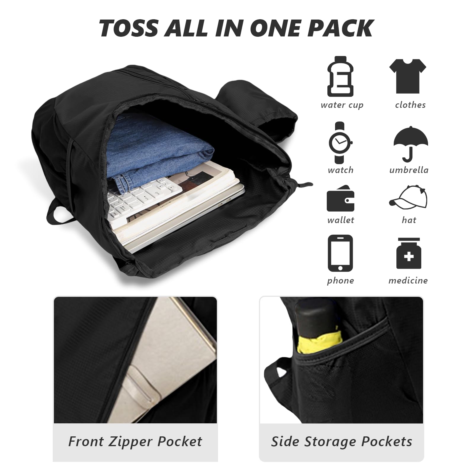flintronic Zaino Pieghevole Ultraleggero, Portatile Borsa Sportiva Da Esterno, Impermeabile Zaino Da Trekking, Borsa Da Viaggio Per Alpinismo, Multitasche Borse Da Ciclismo, per Sport All'aperto