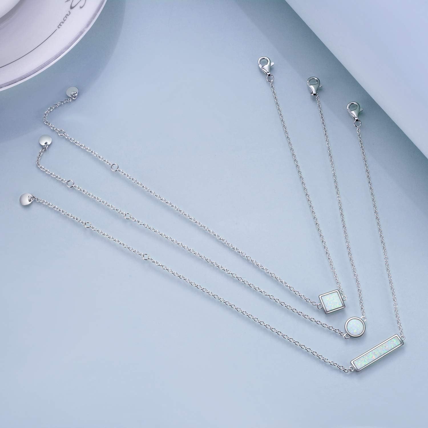 Sterling Silver Created Opal Anklets Dainty Foot Ankle Bracelets for Women