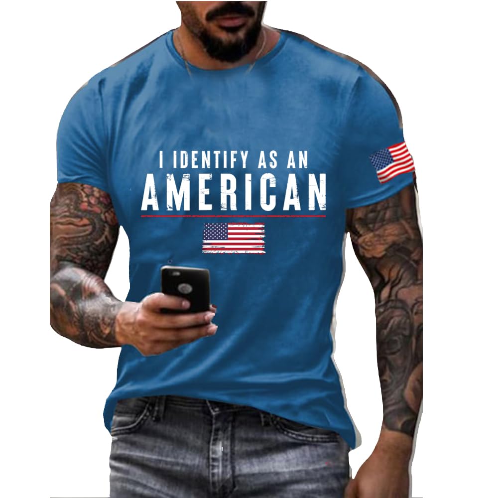 Generic I Identify As an American T-Shirt Patriotic Men Tee Political Tshirts 4Th of July Shirts Men Crewneck Top, 5X-Large
