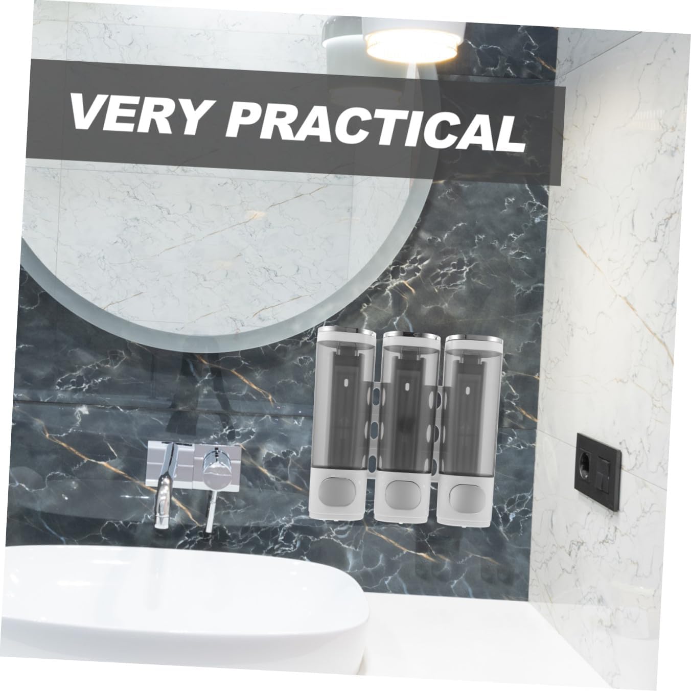 Uonlytech Manual 3-in-1 Wall Mounted Soap Dispenser with Electroplated White Finish, Triple Chamber Shampoo Conditioner and Liquid Soap Holder for Shower Room Bathroom