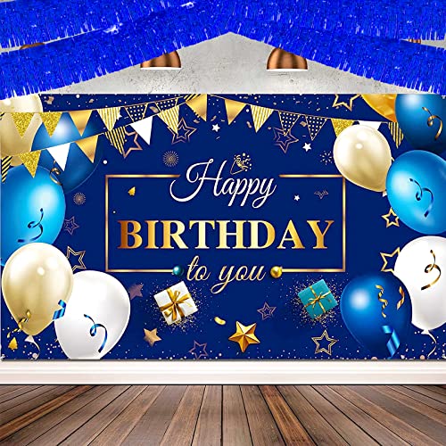 Image of 6 Pack 10 Feet Foil Fringe Garland Metallic Tinsel Streamers Banner Wall Hanging Curtain Backdrop Banner for Parade Floats, Thanksgiving, Christmas, Birthday, Halloween Party Decorations(Blue)