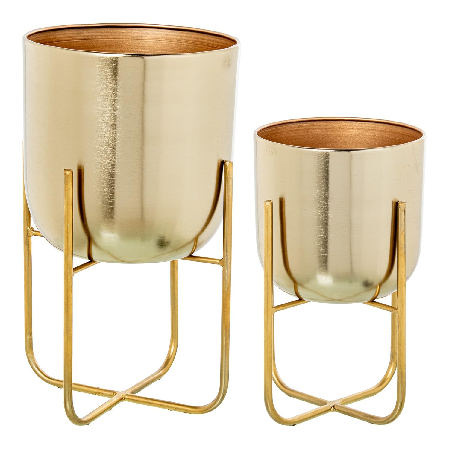 Set de 2 maceteros cache-pot intérieur or et métal noir design