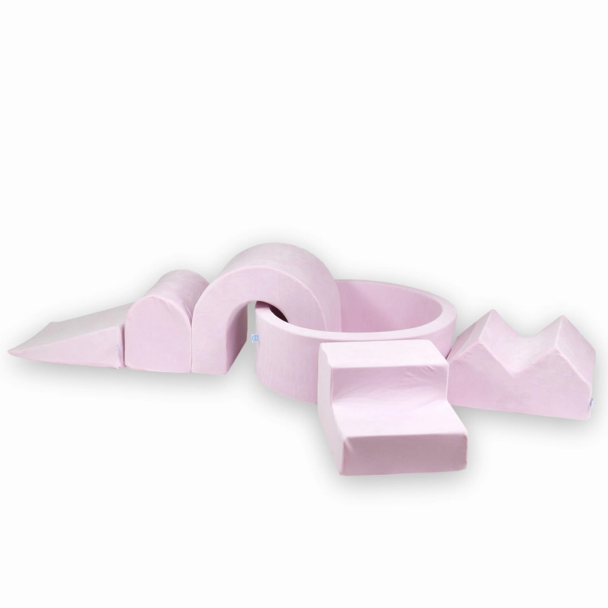 Mimii Parco giochi in gommapiuma con piscina rotonda con palline da 90 x 30 cm, Velvet Soft, rosa chiaro, 5 elementi, giocattolo da arrampicata per interni, grandi mattoncini per gattonare e