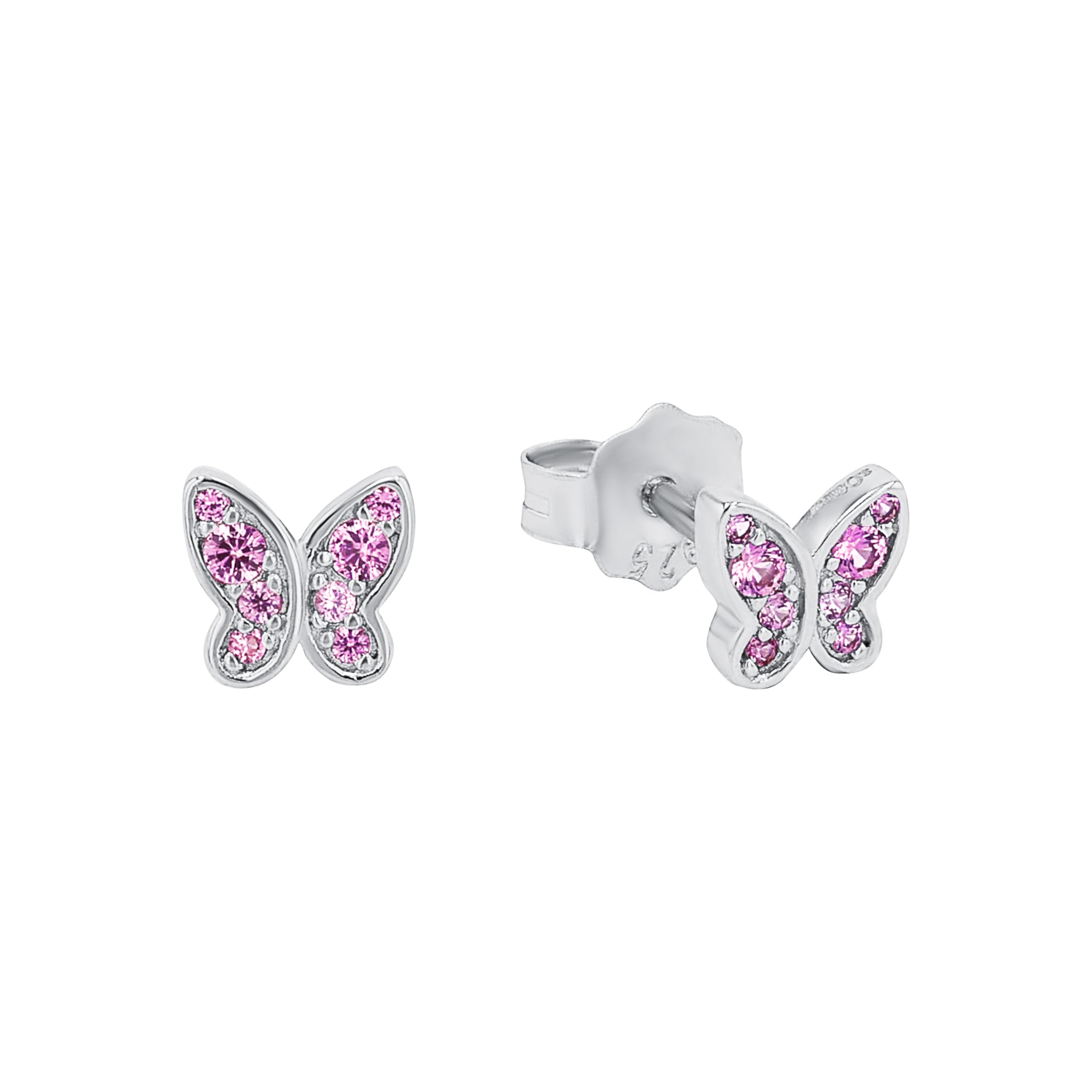 s.Oliver stud earrings 925 Sterling silver girls' children's earrings, with zirconia synth., 0.5 cm, silver, butterfly, comes in jewelry gift box 2036822