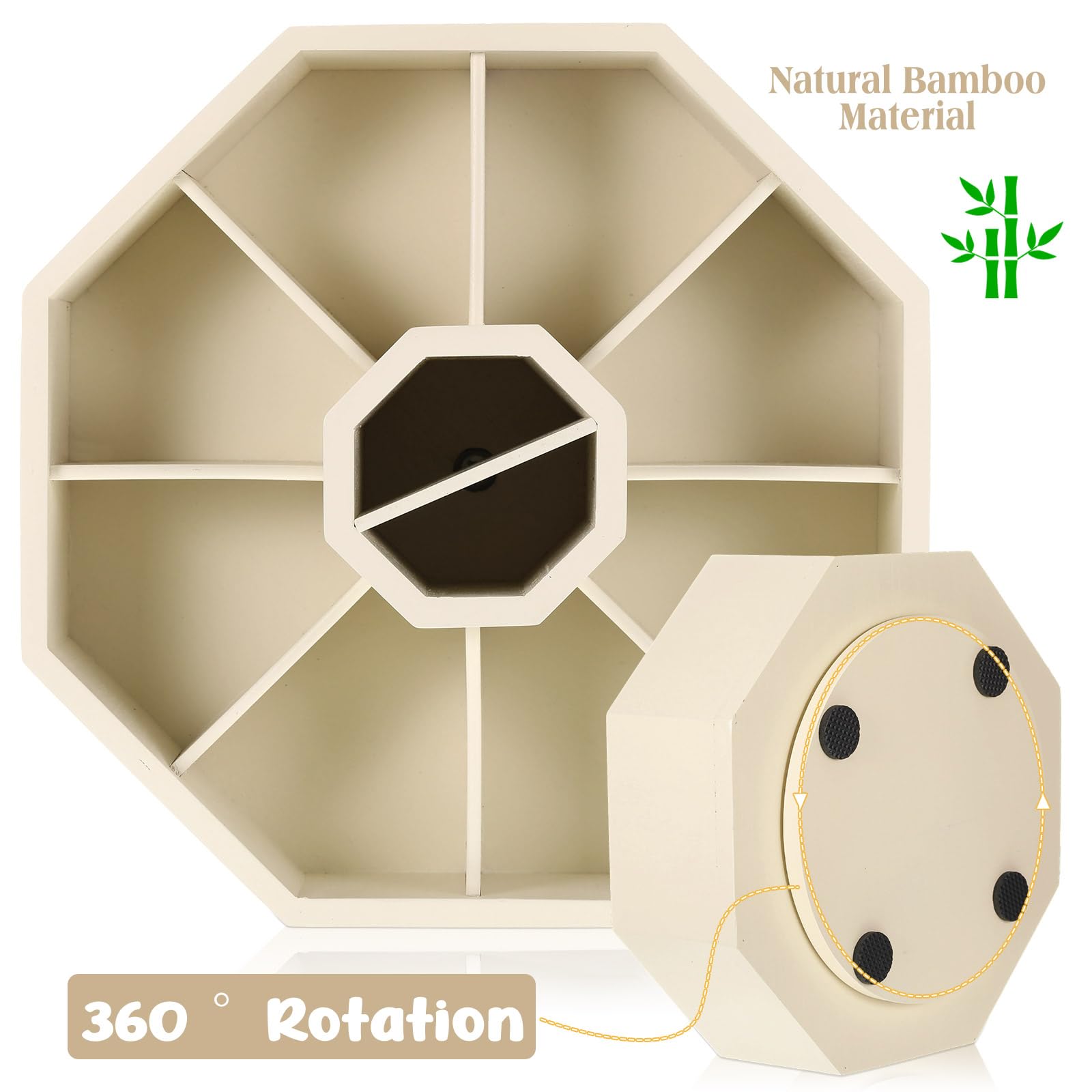 Drehbarer Stifthalter aus Bambus, Kunstbedarf, Organizer, Schreibtisch, 360° drehbar, Pastellstifte, Organizer für Schreibtisch-Aufbewahrung, Buntstifte, Pinsel (Beige)