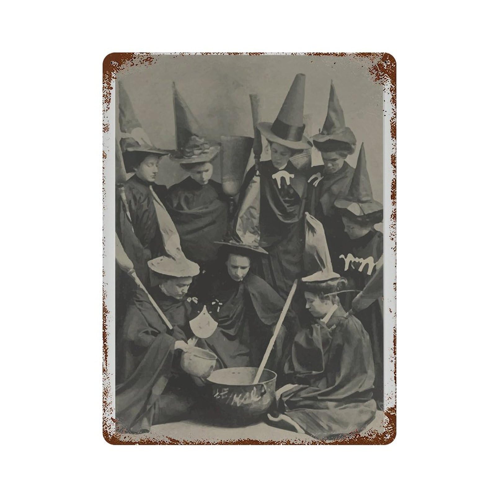 xiaoxiaoshen Vintage Witches Cooking Photo， Spooky Halloween Wall Decor Art Metal Tin Poster Modern Home Decor Art Home Bar Shop Decorations Vintage Sign 40x30cm