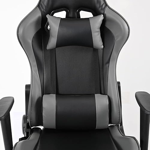 Miniatura 7 de Asiento de carreras Ajuste de ángulo y altura giratorio con cojín lumbar y reposacabezas Funda de PVC transpirable Marco de metal de nylon Soporte