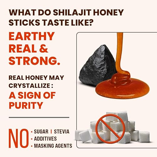 Miniatura 5 de Natruveda, Palitos de miel Shilajit del Himalaya para hombres y mujeres  75% más de ácido fúlvico y oligominerales  Miel cruda, azafrán y resina
