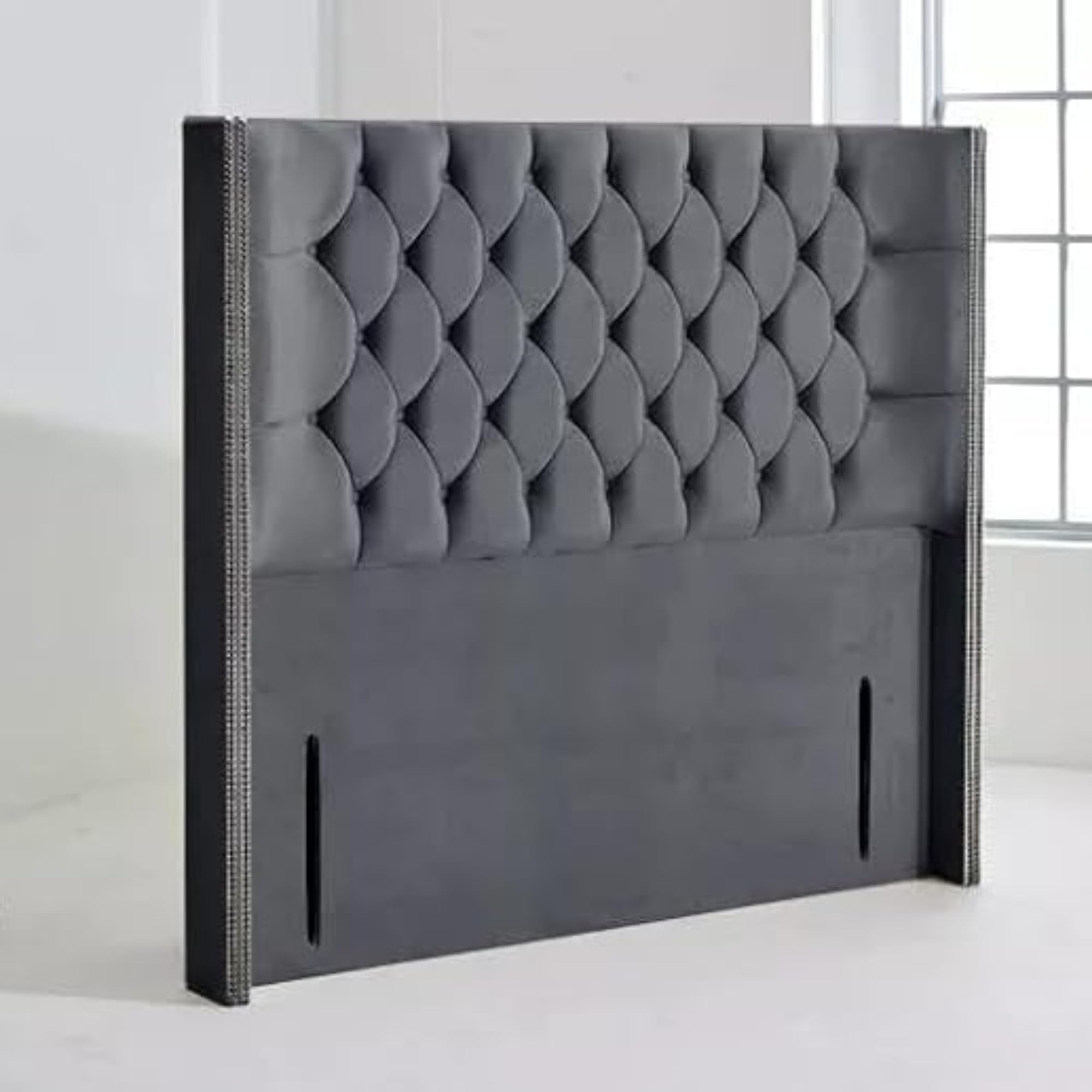 HB-1 Headboards for Beds - Chesterfield Wingback Divan Bed Headboard - 50" Soft Plush Velvet Tall Elegant Design Headboards for Divan Beds, Home Bedroom Hotel Furniture (Steel Plush, 4FT Small Doubl)