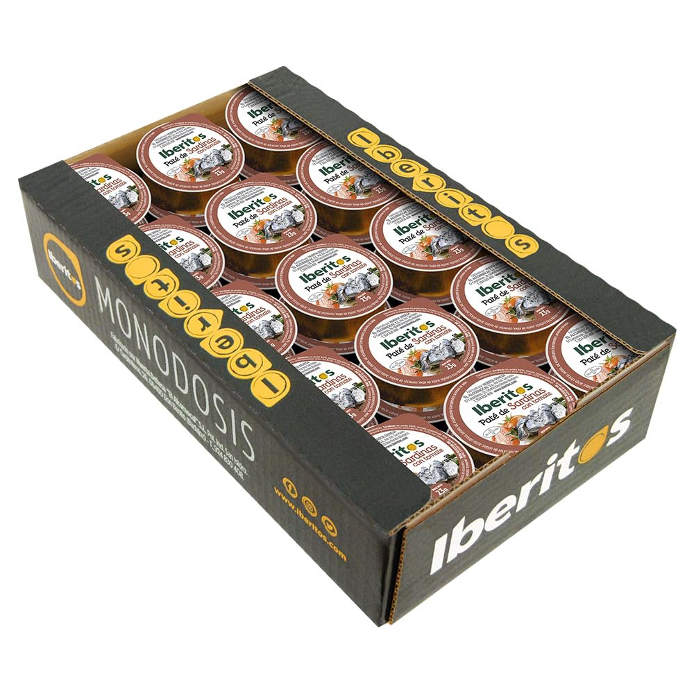 Iberitos - Paté de Sardinas con Tomate en Monodosis de Aluminio - Sin Gluten- Sabor Mediterráneo Auténtico - Ideal para Aperitivos - Bandeja con 45 Unidades de 23 g