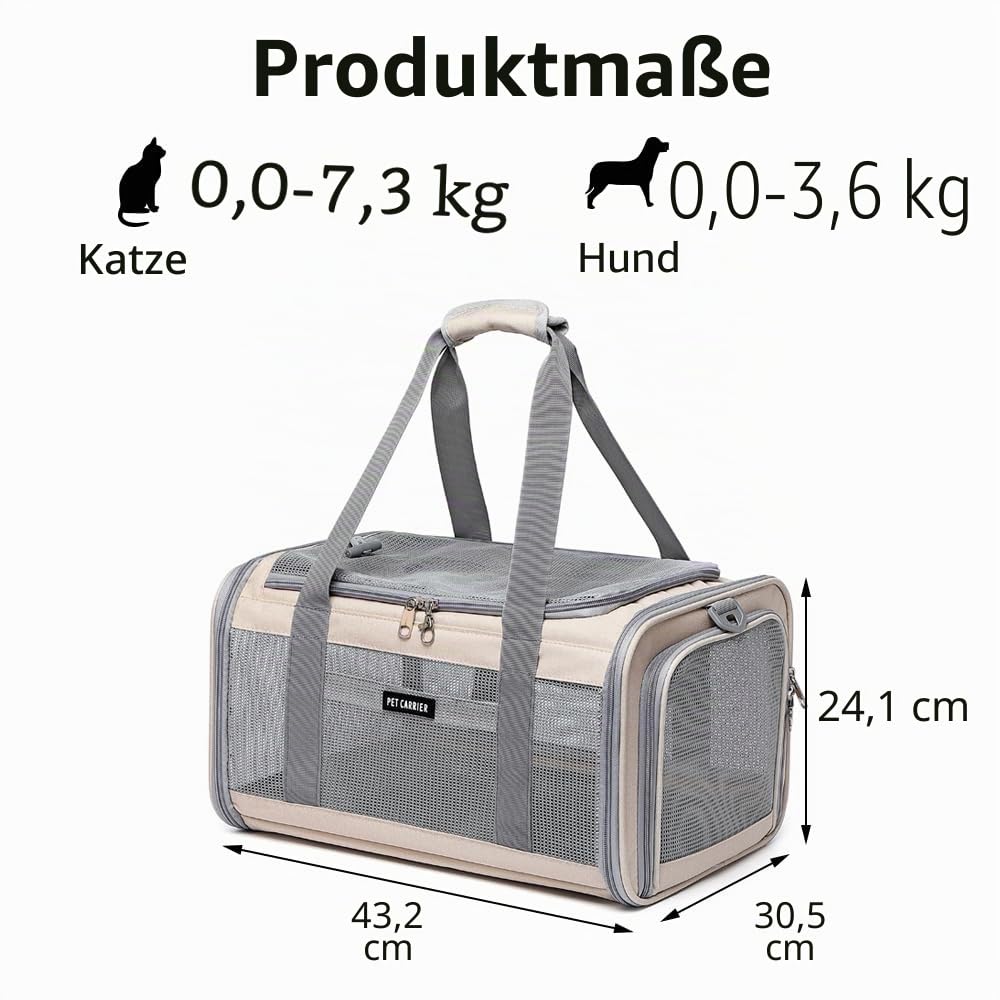 Von Fluggesellschaften zugelassene Haustiertragetasche für Katzen und kleine Hunde, atmungsaktives und faltbares Design, tragbare Reisetasche für Bartagamen, Welpen, Tierhängetasche