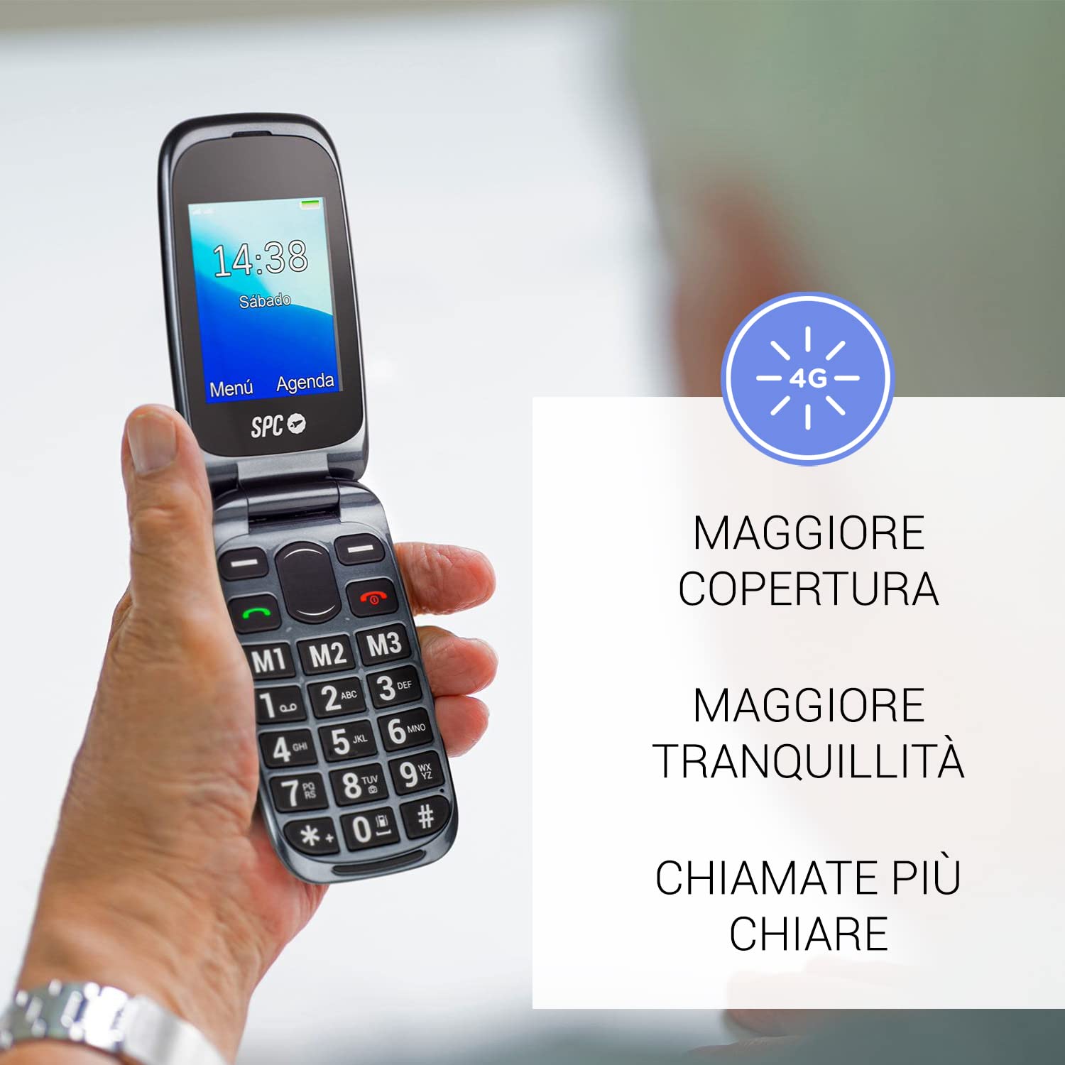 SPC Harmony 4G - Telefono cellulare flip anziani con tasti grandi, compatibile con apparecchi acustici, configurazione remota, pulsante SOS, volume della suoneria alto, base di ricarica, nero