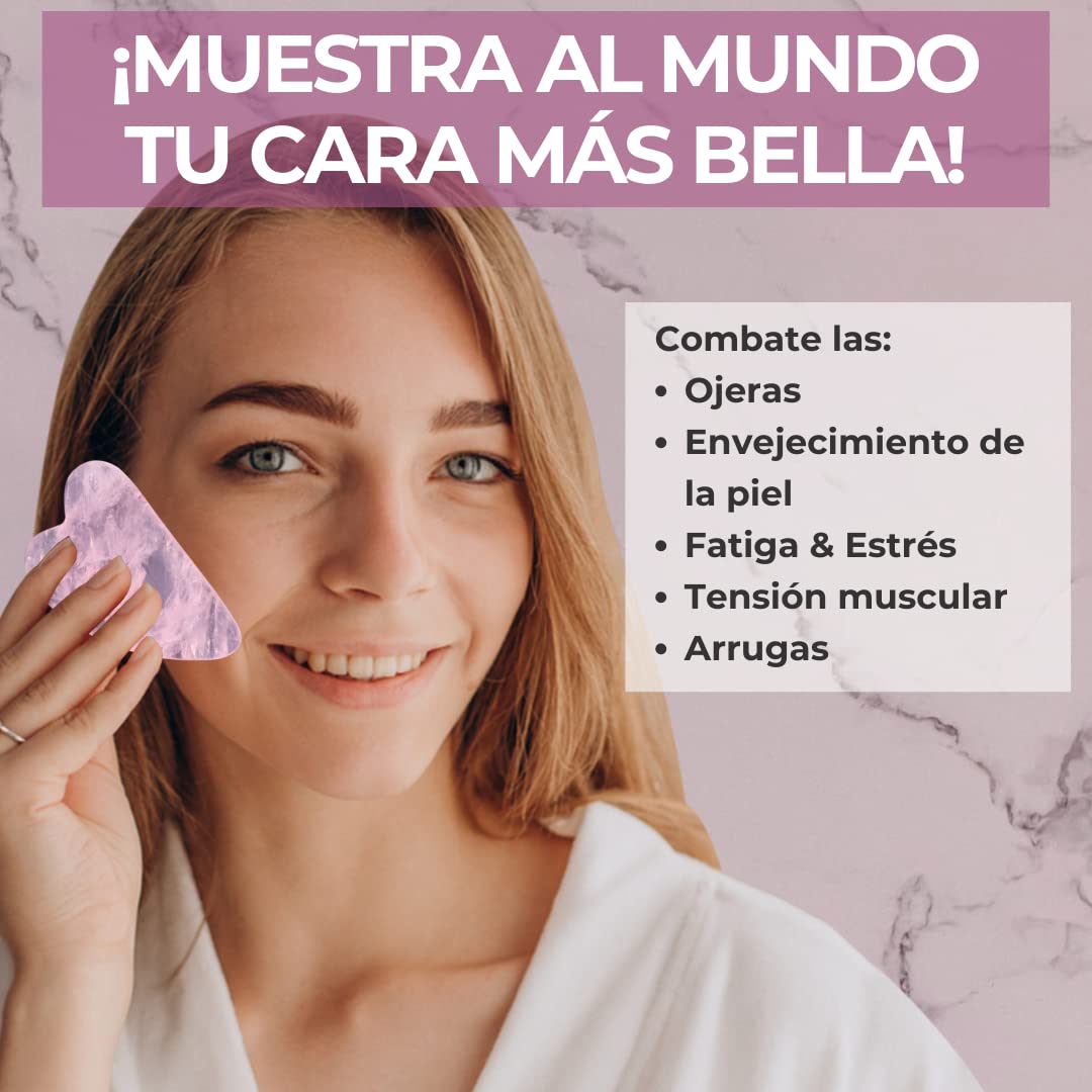 Gua Sha Facial Cuarzo Rosa Piedra Natural - Antiarrugas Regalo