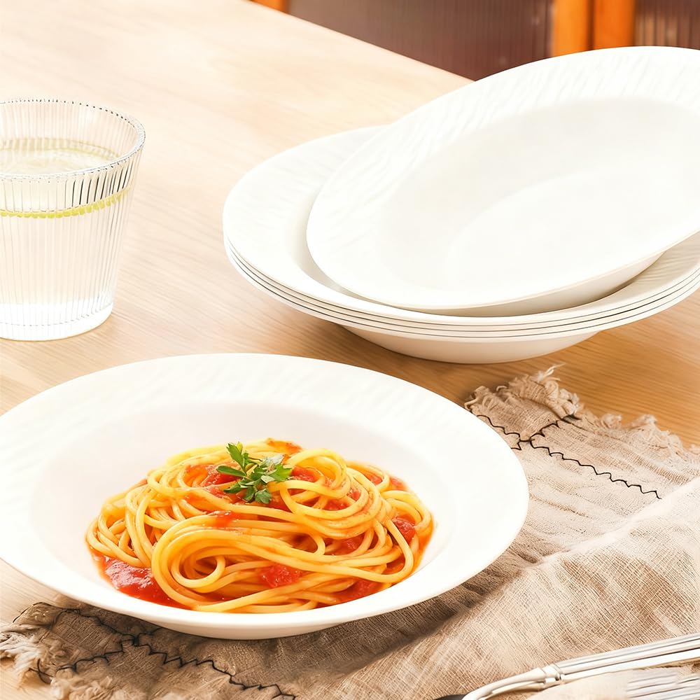 6pz Piatti Fondi in Plastica Riutilizzabili Piatti da Dessert Bianco 22x3,5cm Piatti per Pasta, Insalate, Bistecche