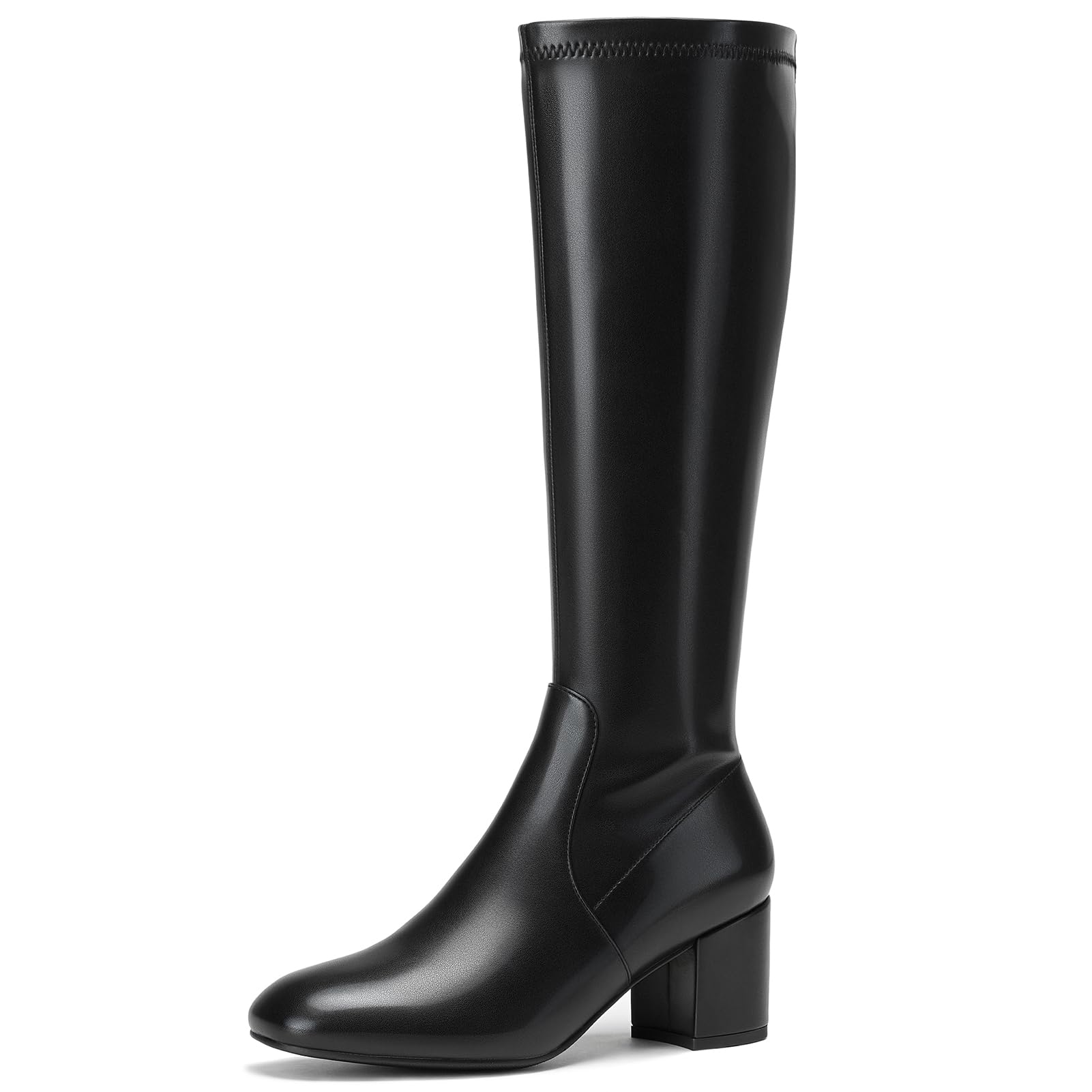 Cozivwaiy Knee High Boots For Women Black Chunky Heels Tall Boot Round Toe Mid Heel Comfortable Dress Shoes