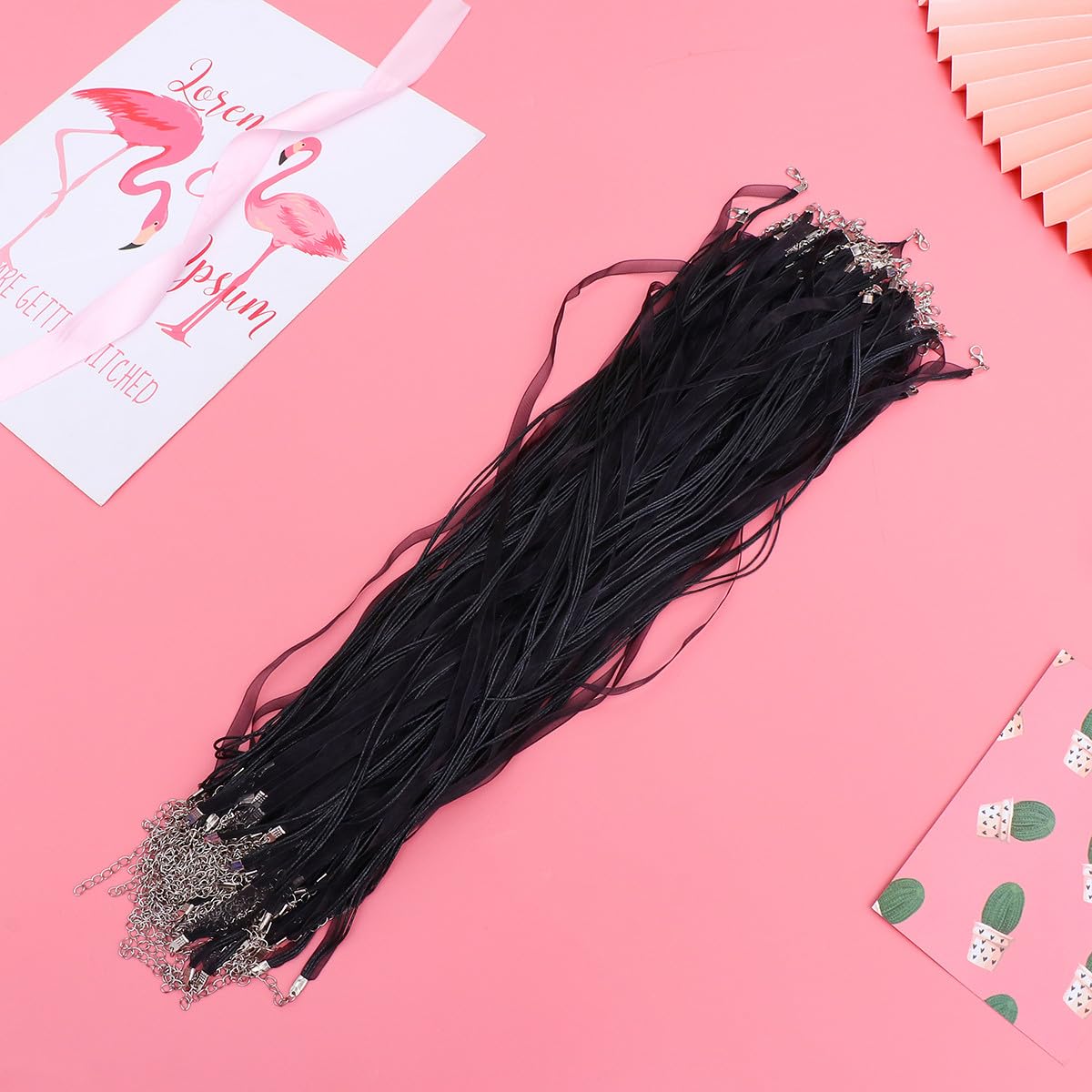 Zerodeko 100 Pezzi Cordino per Collane in Filato Nero con Moschettone Regolabile, Flessibile e Resistente, Accessori per Progetti di Gioielli Fai da Te