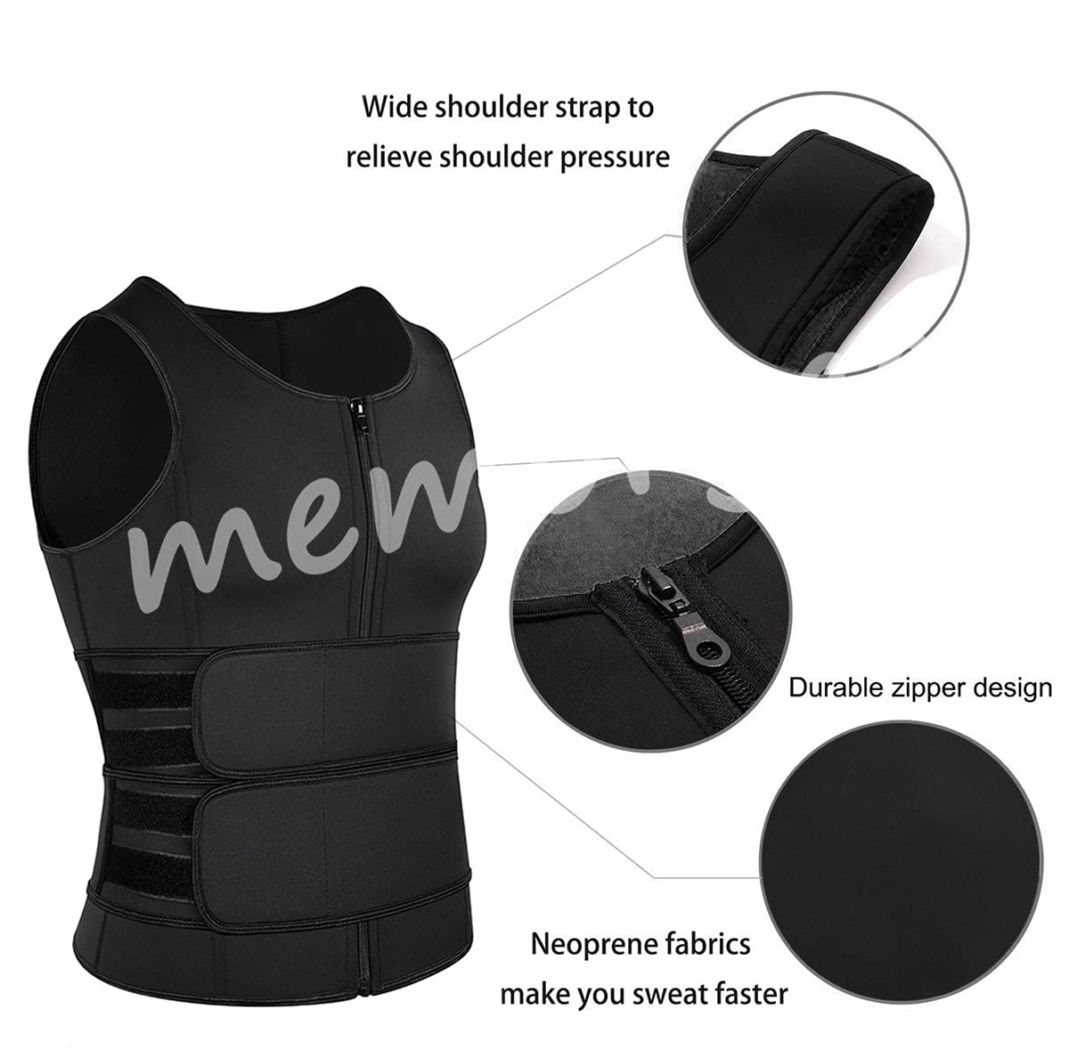 Memoryee Homme Sweat Gilet Néoprène Entraînement Chemise Corps Shaper Sauna Costume Taille Formateur Sport Fitness Fermeture Éclair Débardeur