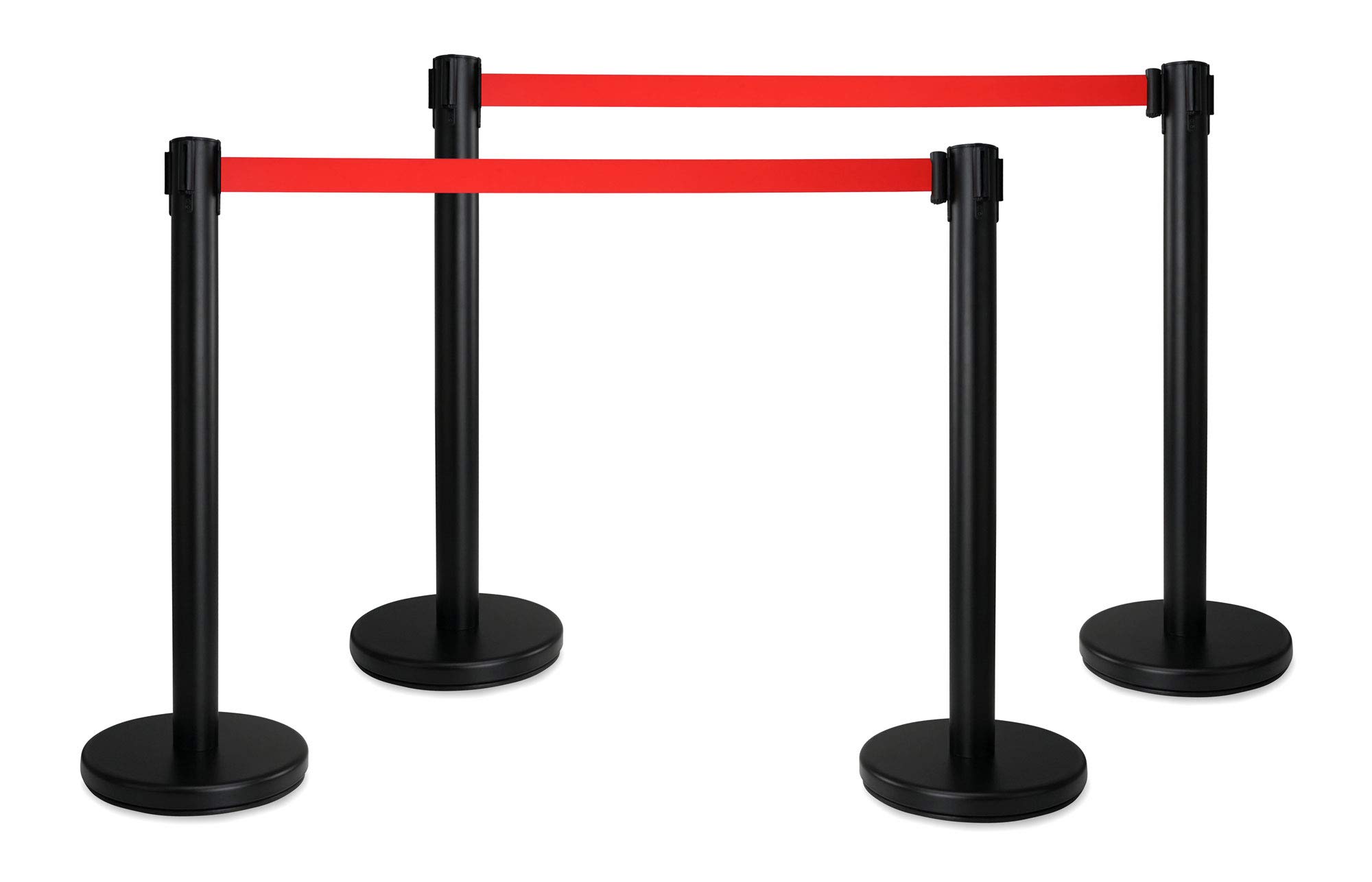 Stagecaptain PLS-200B Absperrständer Personenleitsystem 2 Paar (4 Stück Absperrpfosten, Hotel, Ausstellung, Flughafen, Vip, roter Teppich, Absperrband rot) schwarz
