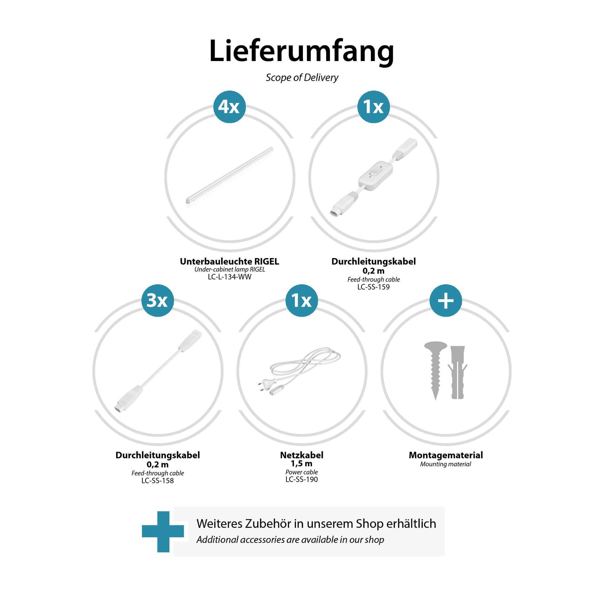 parlat LED Unterbau-Leuchten Rigel, je 87,3cm, mit Schalter, je 1002lm, warm-weiß, 4er Set
