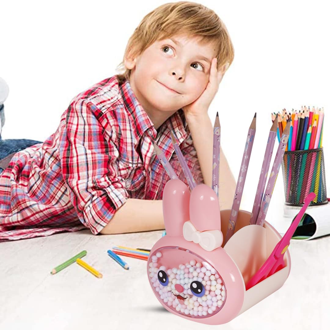 CherryBox Bunny Design Pen & pencil Holder - Desktop Stationery Organizer, Kids Pen Holders Return Gifts for Birthday, Pen holder for office, Pen & Pencil Stand, Stationery Organizer (Pink) 4