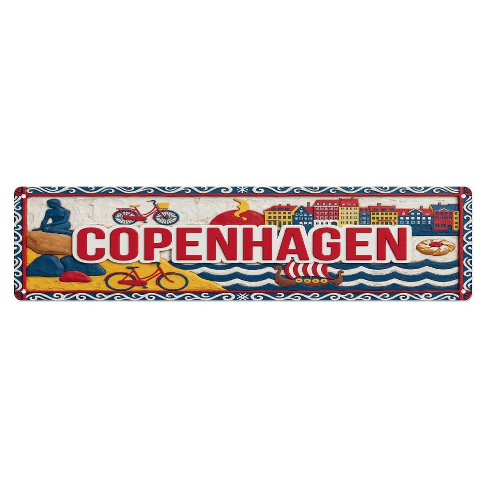 Xanthor Style Metal Tin Sign Vintage Copenhagen Denmark Flag Pattern