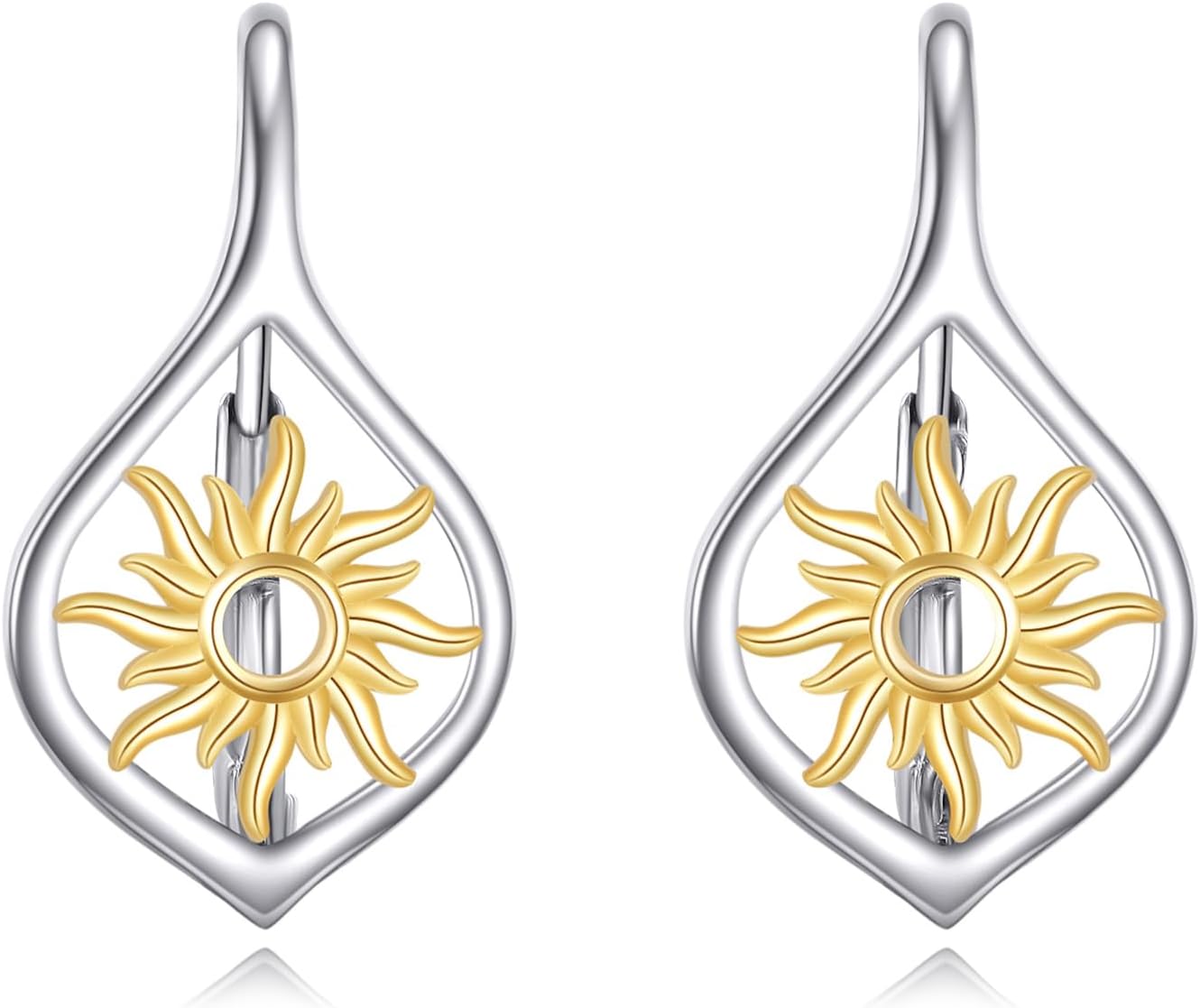925 Sterling Silver 2 Tone Sun/Sunflower Leverback Earrings Birthday Jewelry Gifts for Women Her Mom