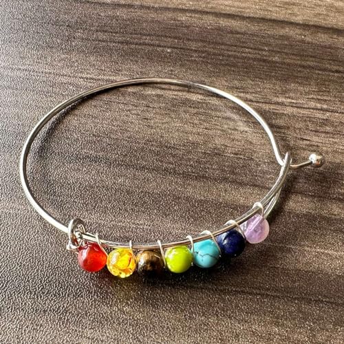Yoga Colorful Chakra Stone Bracelet Alloy Wire Around Cuff Bracelet2