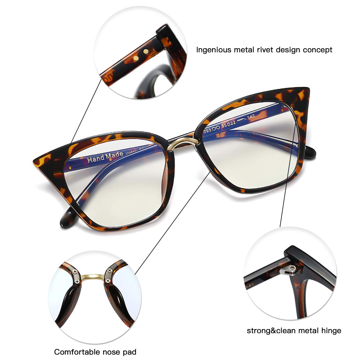 MORESHINE Lindo ojo de gato con bloqueo de luz azul para mujer, marcos transparentes para computadora, antifatiga ocular, leopardo 97093-c12, mediano