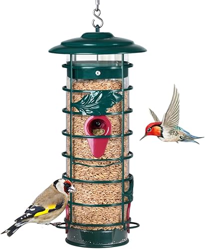 Comedero para pájaros para colgar al aire libre, comedero para pájaros a prueba de ardillas, tubo de metal para pájaros, resistente a la intemperie