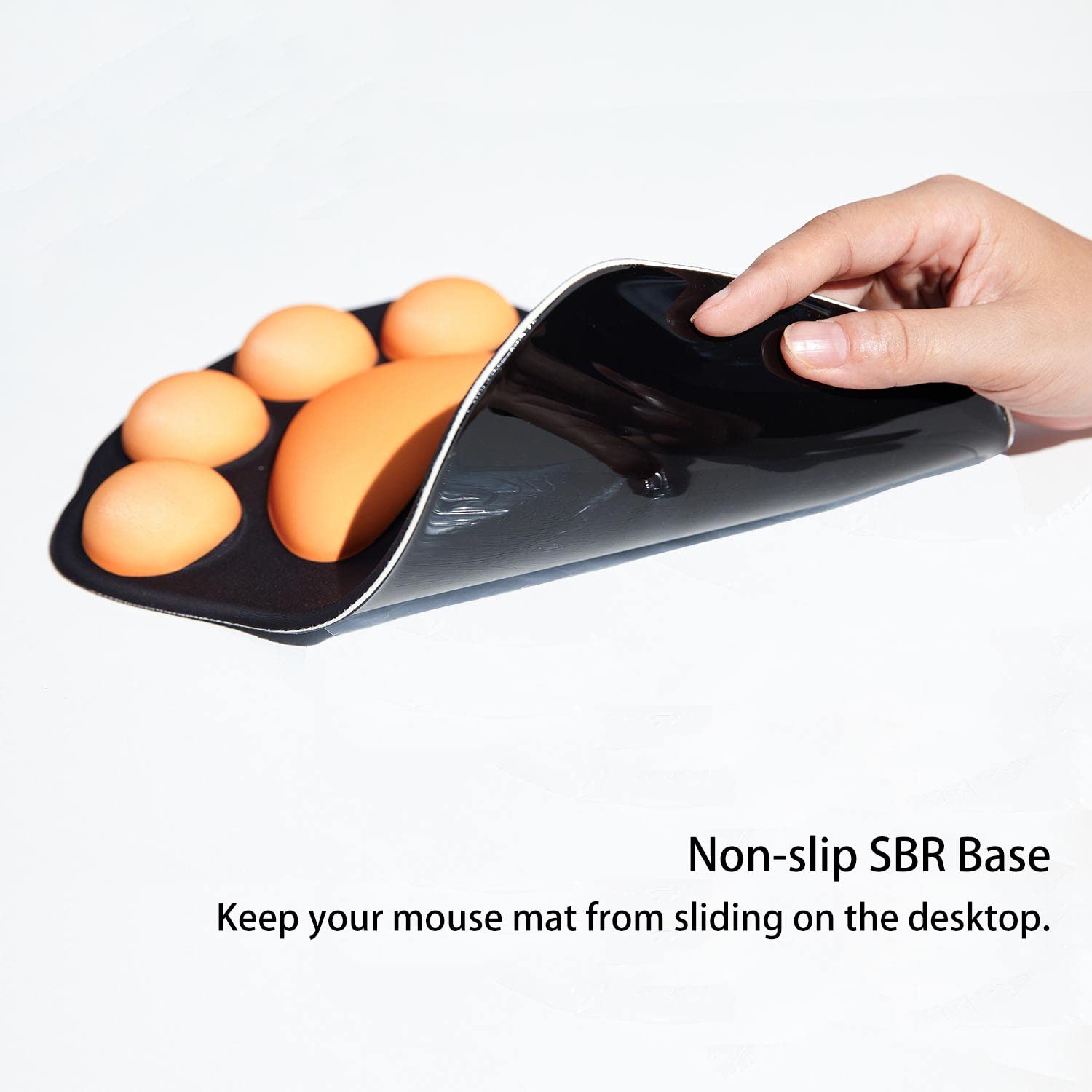 DOBAOJIA Tappetino Mouse con Poggiapolsi, Mouse Pad Ergonomico, Tappetino per Mouse con Zampa di Gatto Carino, in Morbido Silicone, Base Antiscivolo, per casa/ufficio/gioco, Nero e Arancia