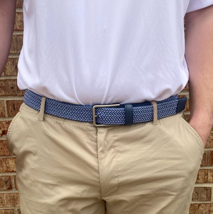 Greg Norman Men's Two Tone Stretch Belt, 36, Blue and White3