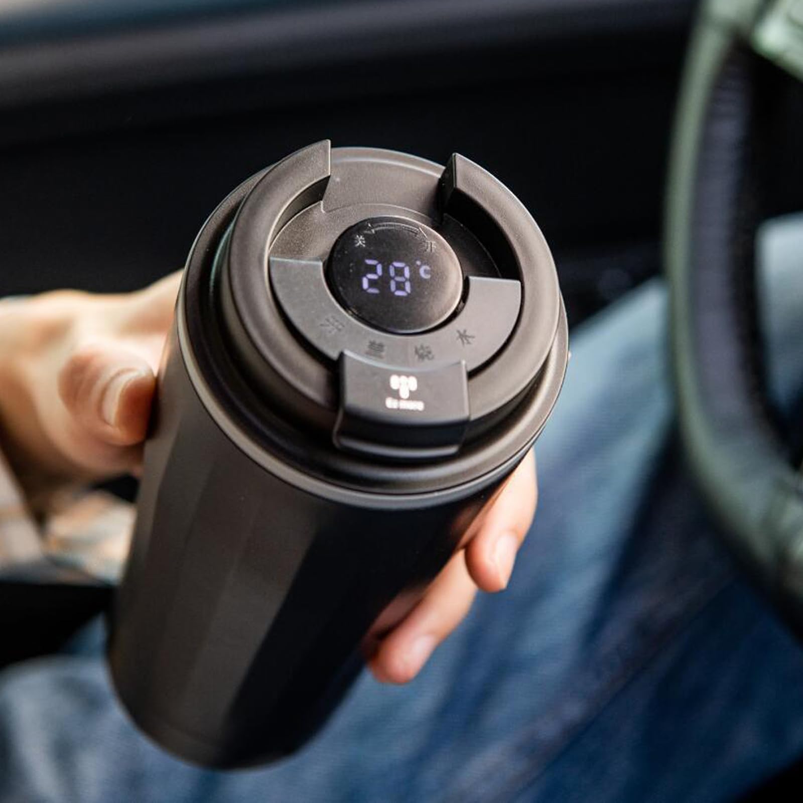 Taza de calentamiento del vehículo con apagado automático, taza de acero inoxidable portátil de 500 ml, taza de calefacción eléctrica para viajes por carretera con pantalla LED y viajes diarios